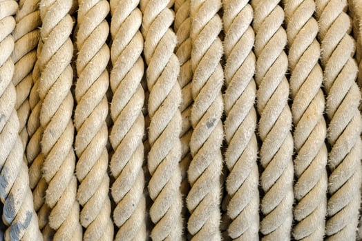 Close-up rope on winch roll machine. photo