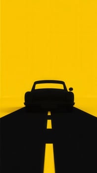 Black car silhouette driving on a yellow road leading to a bright future photo
