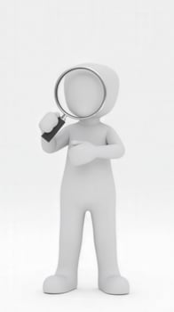 3d character holding magnifying glass and searching for information photo