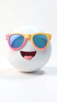 White sphere emoji wearing sunglasses is smiling and having fun photo