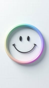 3d smiley face with rainbow frame expressing happiness and positivity photo