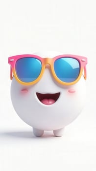 Happy egg wearing sunglasses smiling on white background photo