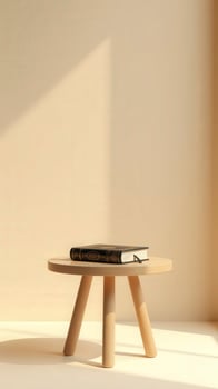 Holy quran resting on wooden stool in sunlit room photo