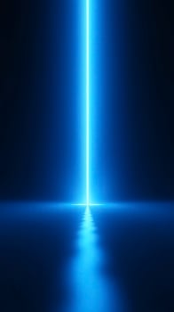 Bright blue laser beam lighting dark room background photo