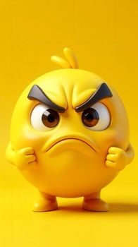 Angry yellow emoji character showing fists on yellow background photo