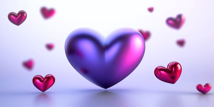 Big purple heart surrounded by small pink hearts floating in the air, representing love, affection, and valentine's day photo
