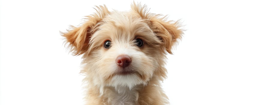 The adorable fluffy dog with big expressive eyes looking curiously at the camera. photo