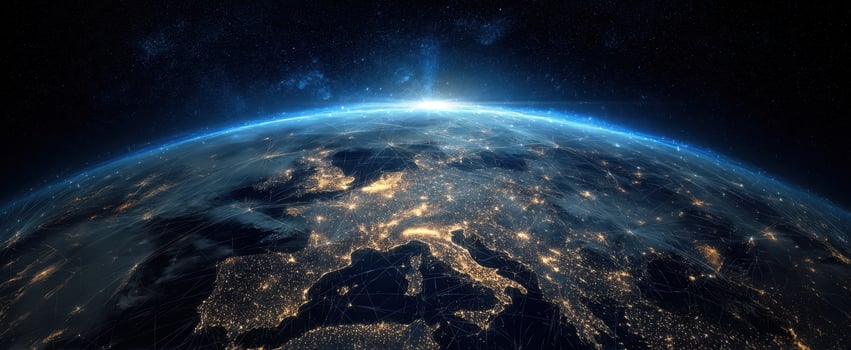The Earth illuminated at night with a breathtaking view of Europe. photo
