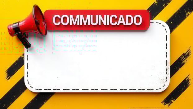 Communicado megaphone on yellow background photo