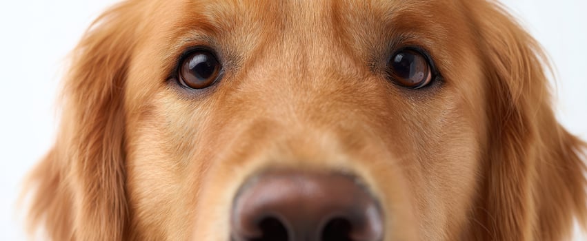 The close-up portrait of a golden retriever showcasing its beautiful features. photo