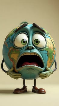 A cartoon earth with a sad face and hands photo