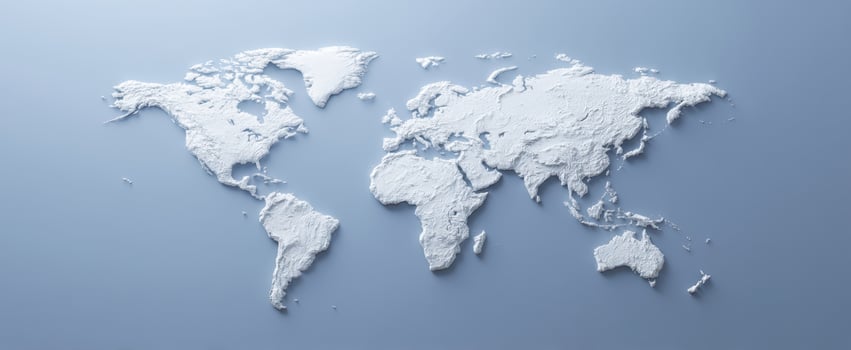 The three-dimensional world map showcasing continents in textured white design. photo