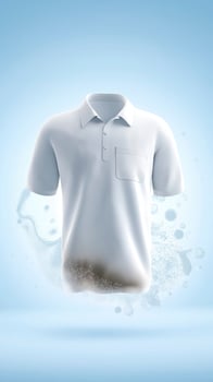 White polo shirt mock up with clean design, floating against a soft blue background, showcasing fabric texture and visual appeal for branding and marketing purposes photo