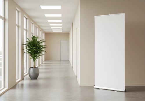Blank Roll-Up Banner in Office Hallway 1 photo