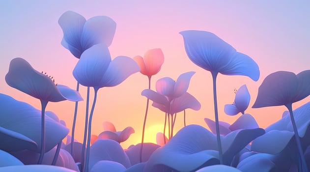 Sunrise over a field of ethereal flowers photo