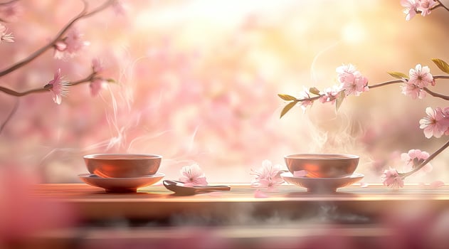 Morning tea amidst cherry blossoms photo