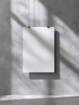 Blank White Poster Hanging On Concrete Wall Minimalist Style Presentation Mockup Template photo