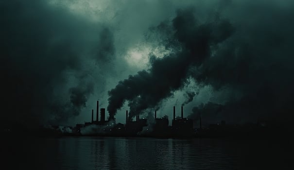 Industrial pollution at dusk photo