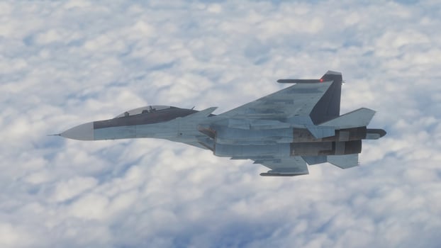 military fighter jet in flight 3d render photo