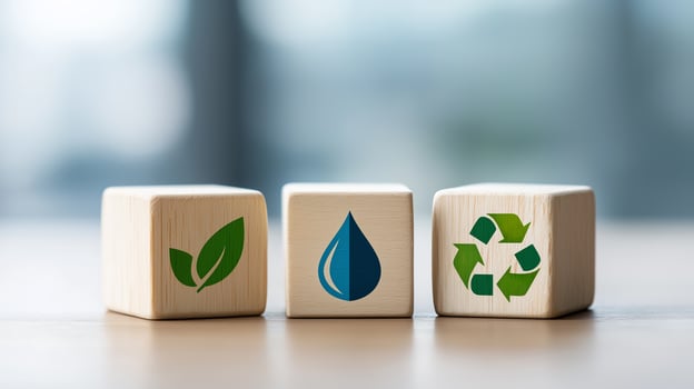 Eco-Conscious Company Products With Sustainable and Recyclable Solution, Environmental Stewardship, Green Manufacturing and Circular Economy, Business Cubes photo