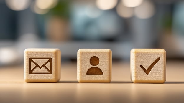 Business wooden cubes representing checking incoming emails photo