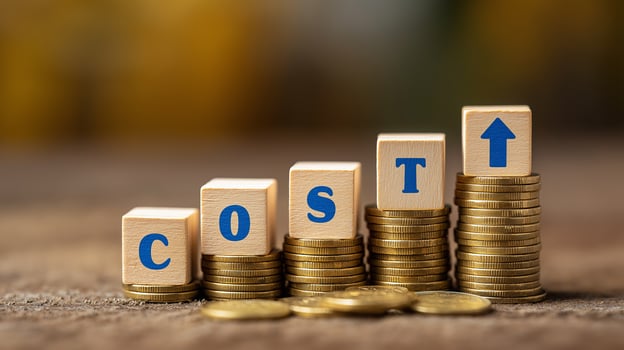 COST Written on a Wooden Cubes. photo