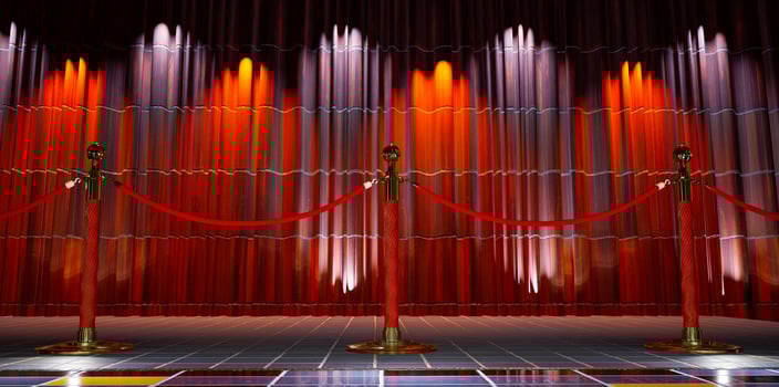 golden barrieres front of a red cutrains background, vip Concept photo