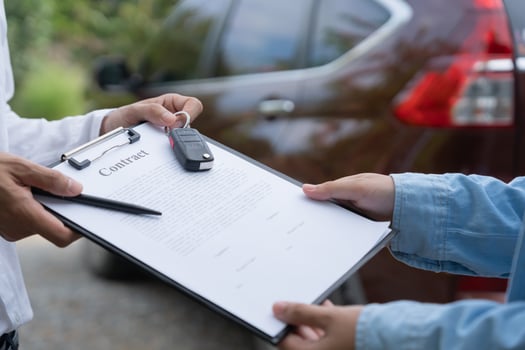 lease, rental car, sell. Dealership send contract and car keys to new owner to sign. Sales, loan credit financial, rent vehicle, insurance, renting, Seller, dealer, installment, car care business photo