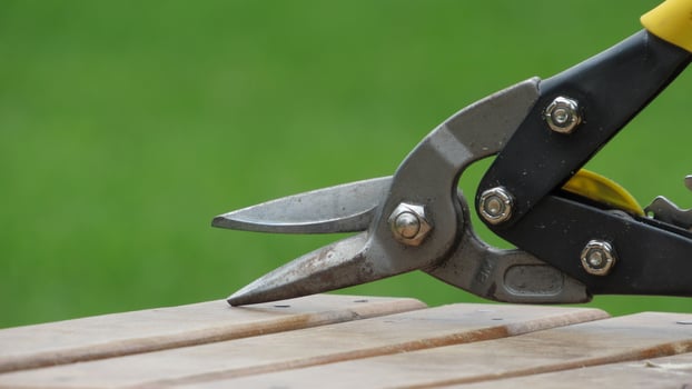 Garden shears designed for precise trimming of plants in a lush green backyard during sunny weather photo
