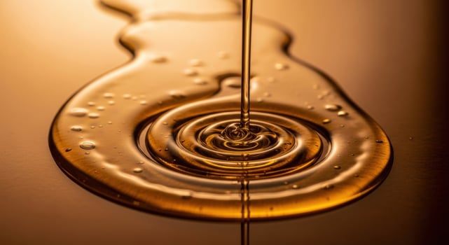 Golden Viscous Liquid Pouring and Creating Ripples on a Surface photo