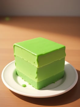 A green cake sitting on a plate photo