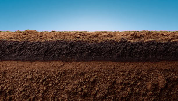 Construction site soil heap with layers and textures urban environment aerial view analysis photo