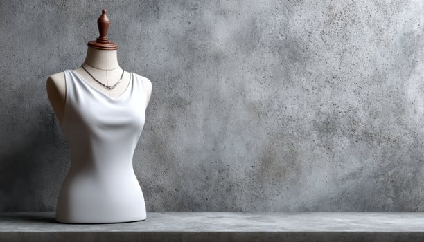 Minimalist blank dress form against raw concrete wall studio display artistic perspective photo