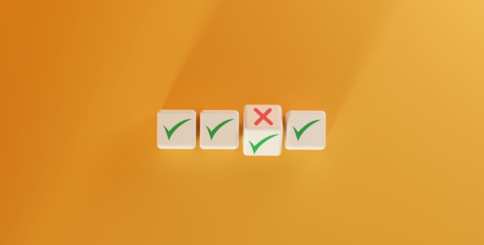 Business evaluation concept with check marks for successes and X marks for errors. Ideal for performance reviews, quality control, and corporate decision-making presentations and visuals. photo