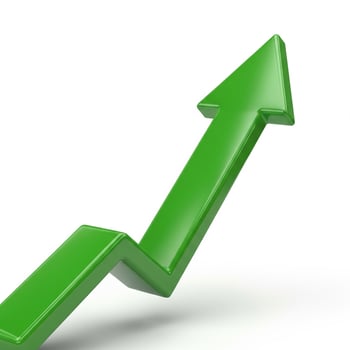 A green upward trending arrow isolated on white, 3d illustration photo