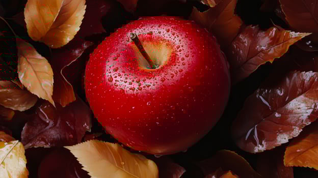 Red Apple Resting on Autumn Leaves photo