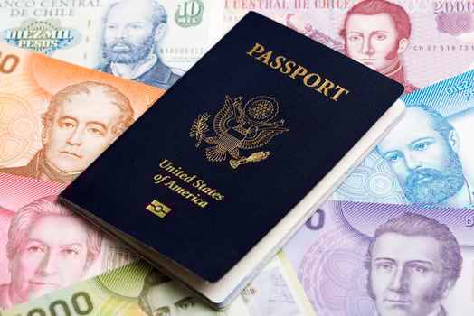 American passport on Chilean money photo