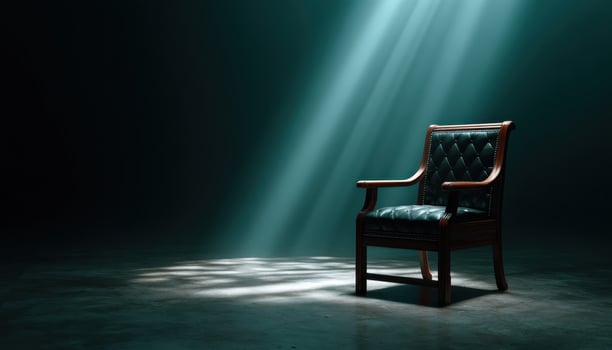 Minimal throne silhouette with sunlight in dark studio artistic photography dramatic atmosphere photo