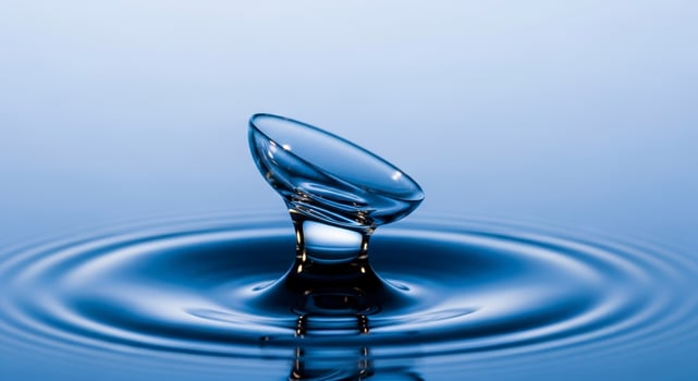 Contact Lens Floating on a Water Splash with Ripples on Blue Surface photo