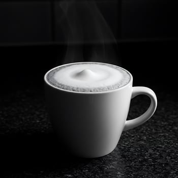 Steaming Cup of Coffee with Froth on Dark Counter photo