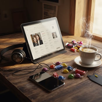 Working From Home with Coffee and Digital Tablet photo