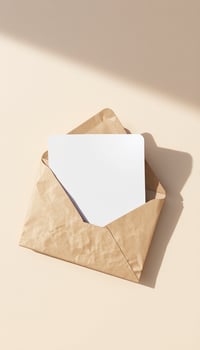 An envelope with a blank card inside on a light background photo