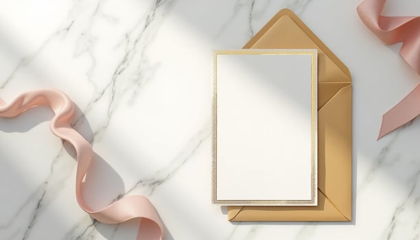 An envelope with a blank card on a marble surface photo