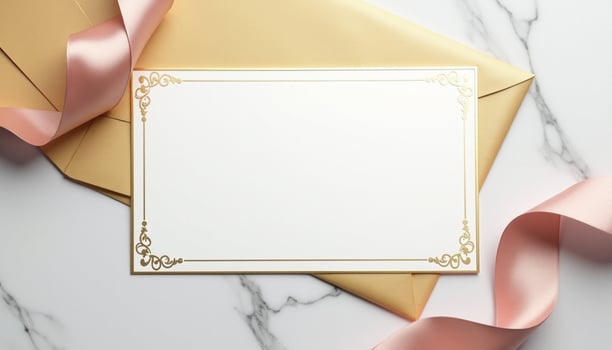 An envelope with a blank card and pink ribbon photo