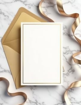 Golden envelope with ribbon mockup photo