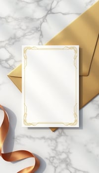 Golden envelope with envelope mockup on marble background photo