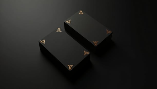 Two black boxes with gold designs on them photo