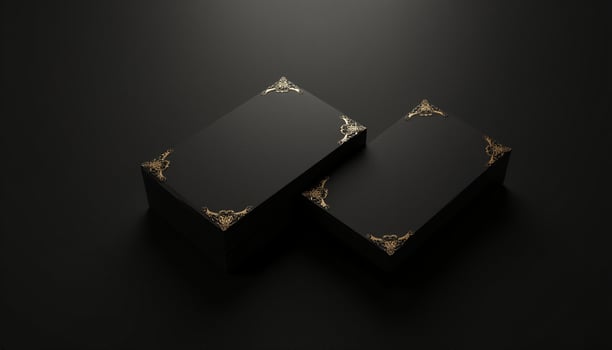 Two black boxes with gold accents on a black background photo