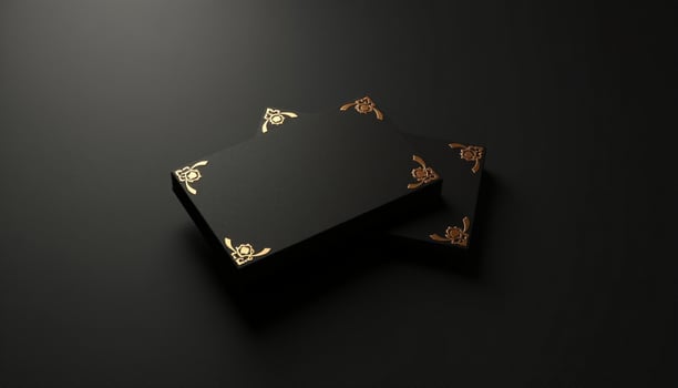 Black and gold business card mockup on black background photo