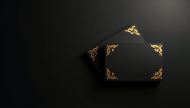 Black and gold card with golden pattern on black background photo